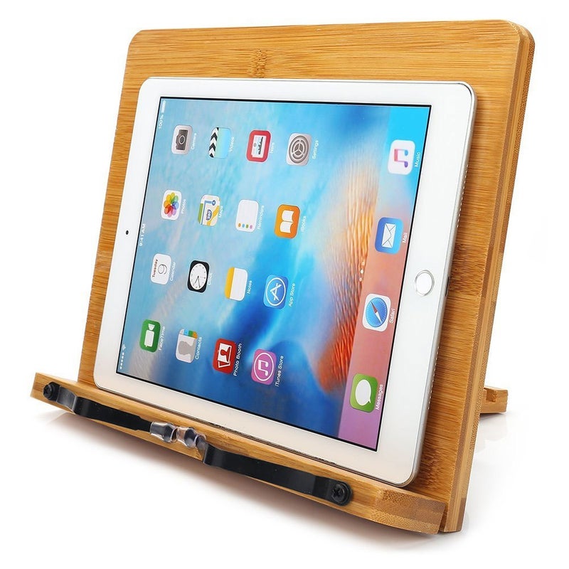 wishacc Bamboo Book Stand Cookbook Holder with 5 Adjustable Height 13.2 x 9.2 - Image 5